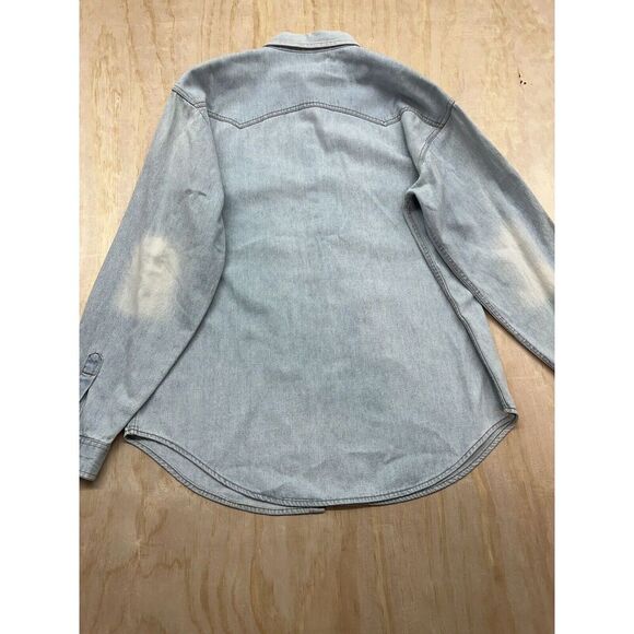 Vintage Et Vous 80’s Western Pearl Snap Women’s Medium Shirt Denim Faded Elbows - Picture 9 of 9